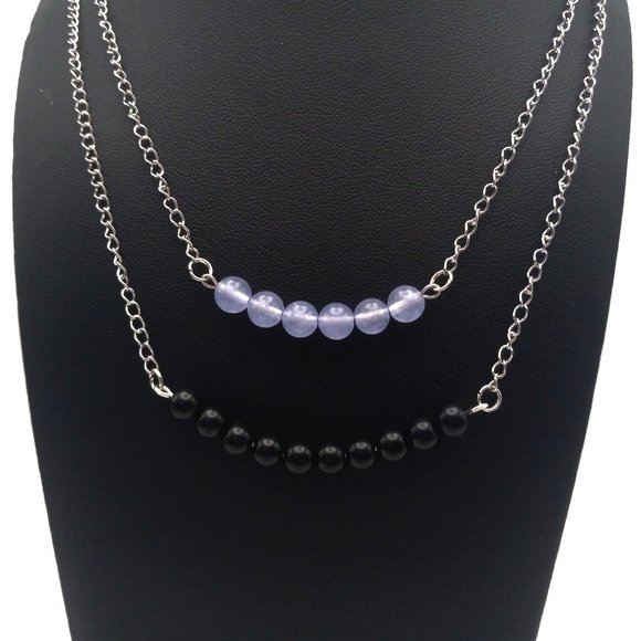 Hand Crafted Jewelry - Black Jasper Purple Quartz Chakra Healing Gemstone Necklace Handmade Jewelry